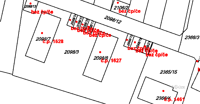 Benešov 1627 na parcele st. 2098/8 v KÚ Benešov u Prahy, Katastrální mapa
