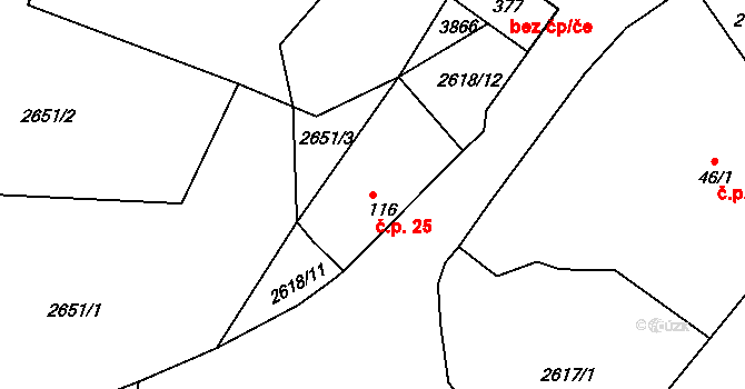 Chářovice 25 na parcele st. 116 v KÚ Chářovice, Katastrální mapa