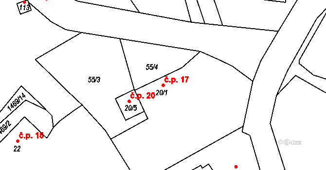 Blaženice 17, Rabyně na parcele st. 20/1 v KÚ Blaženice, Katastrální mapa