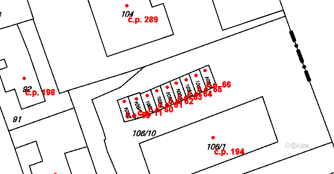 Antonínův Důl 62, Jihlava na parcele st. 106/5 v KÚ Antonínův Důl, Katastrální mapa