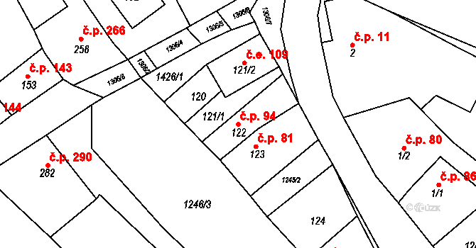 Zbraslav 94 na parcele st. 122 v KÚ Zbraslav na Moravě, Katastrální mapa