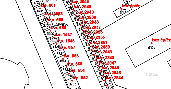 Hodonín 2935 na parcele st. 9182 v KÚ Hodonín, Katastrální mapa