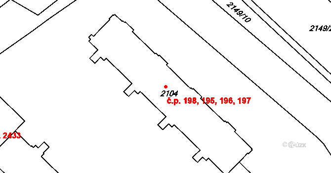 Žďár nad Sázavou 1 195,196,197,198, Žďár nad Sázavou na parcele st. 2104 v KÚ Město Žďár, Katastrální mapa