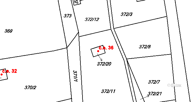 Chlum 36, Křemže na parcele st. 372/20 v KÚ Chlum u Křemže, Katastrální mapa