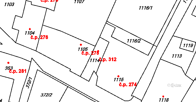 Bystřice nad Pernštejnem 312 na parcele st. 1114 v KÚ Bystřice nad Pernštejnem, Katastrální mapa