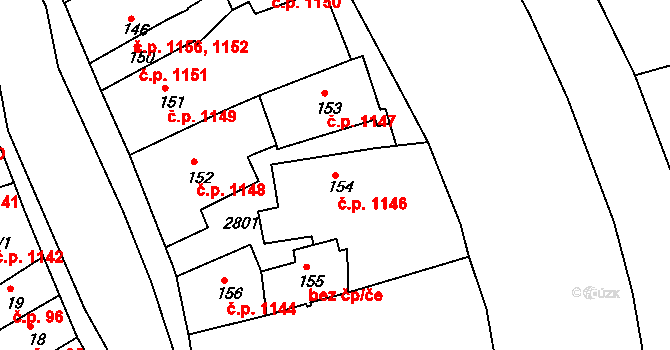 Velké Meziříčí 1146 na parcele st. 154 v KÚ Velké Meziříčí, Katastrální mapa