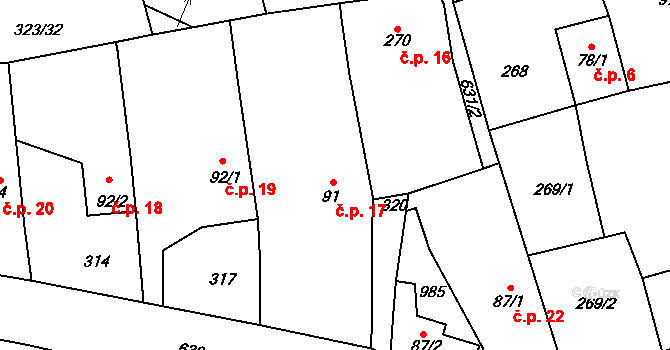 Klimentov 17, Velká Hleďsebe na parcele st. 91 v KÚ Klimentov, Katastrální mapa