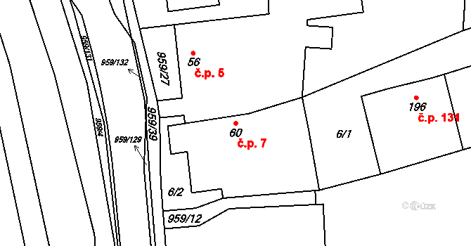 Biskupice 7 na parcele st. 60 v KÚ Biskupice u Luhačovic, Katastrální mapa