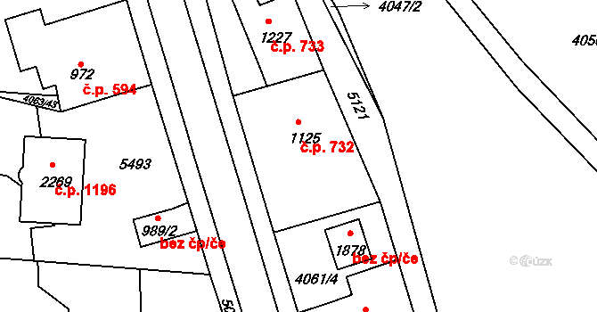 Vizovice 732 na parcele st. 1125 v KÚ Vizovice, Katastrální mapa