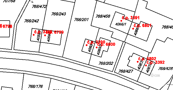 Zlín 3390 na parcele st. 4060/1 v KÚ Zlín, Katastrální mapa