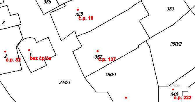 Heršpice 137 na parcele st. 352 v KÚ Heršpice, Katastrální mapa