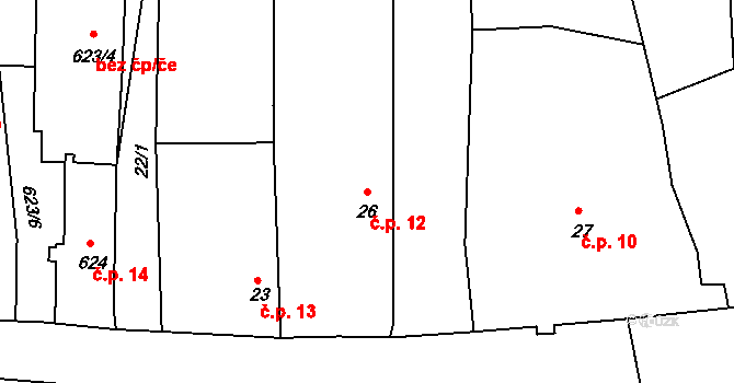 Oldřišov 12 na parcele st. 26 v KÚ Oldřišov, Katastrální mapa