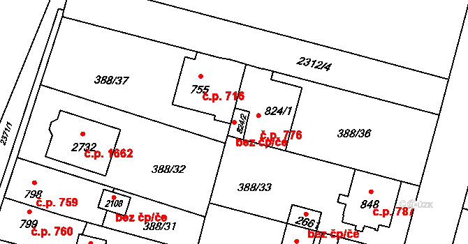 Opava 43801765 na parcele st. 824/2 v KÚ Kateřinky u Opavy, Katastrální mapa
