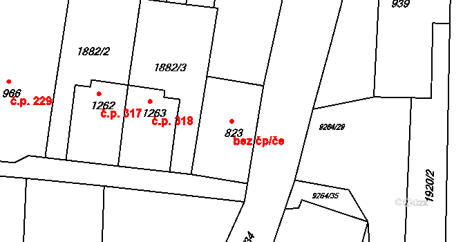 Dyjákovice 47475765 na parcele st. 823 v KÚ Dyjákovice, Katastrální mapa