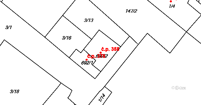 Ostrožské Předměstí 358, Uherský Ostroh na parcele st. 692/2 v KÚ Ostrožské Předměstí, Katastrální mapa