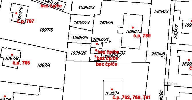 Dobruška 48210765 na parcele st. 1698/33 v KÚ Dobruška, Katastrální mapa