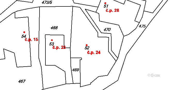 Popovec 24, Řepníky na parcele st. 52 v KÚ Popovec u Řepníků, Katastrální mapa