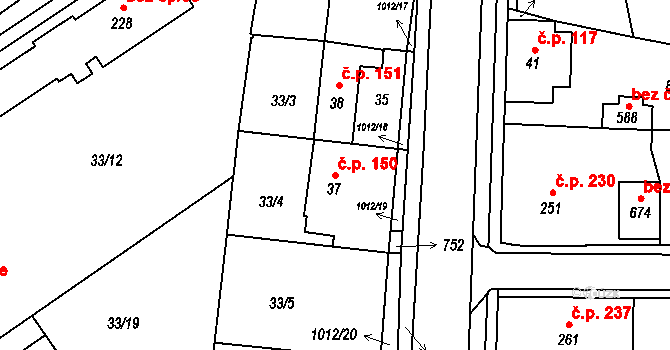 Hrochův Týnec 150 na parcele st. 37 v KÚ Hrochův Týnec, Katastrální mapa