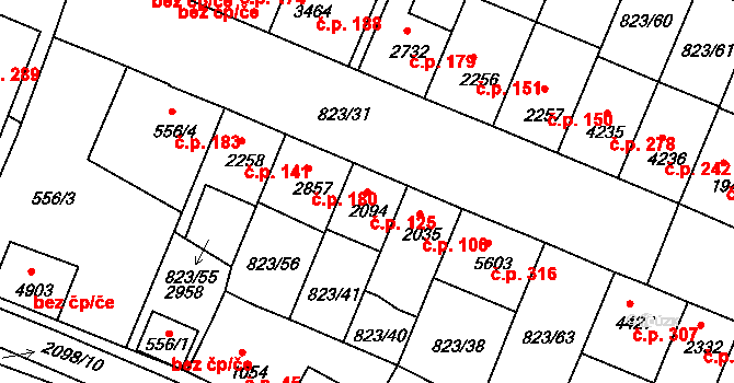 Václavské Předměstí 125, Písek na parcele st. 2094 v KÚ Písek, Katastrální mapa