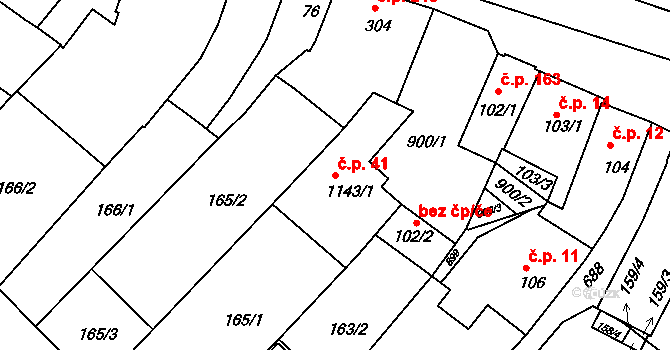 Letohrad 41 na parcele st. 1143/1 v KÚ Letohrad, Katastrální mapa