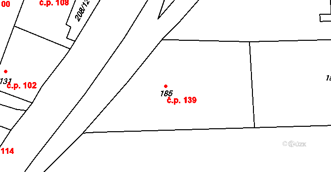 Dolín 139, Slaný na parcele st. 185 v KÚ Dolín, Katastrální mapa