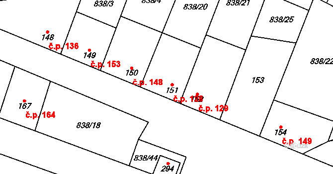 Olovnice 128 na parcele st. 151 v KÚ Olovnice, Katastrální mapa