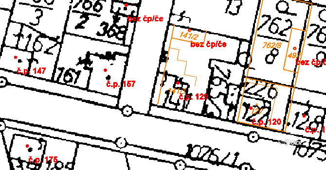 Tři Dvory 129 na parcele st. 141/1 v KÚ Tři Dvory, Katastrální mapa