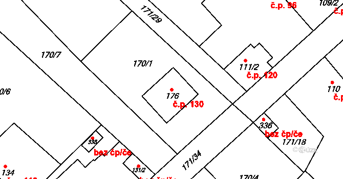 Konětopy 130 na parcele st. 176 v KÚ Konětopy, Katastrální mapa
