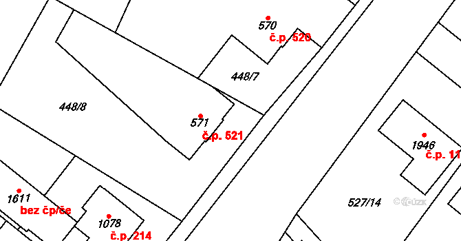Kostelec nad Labem 521 na parcele st. 571 v KÚ Kostelec nad Labem, Katastrální mapa
