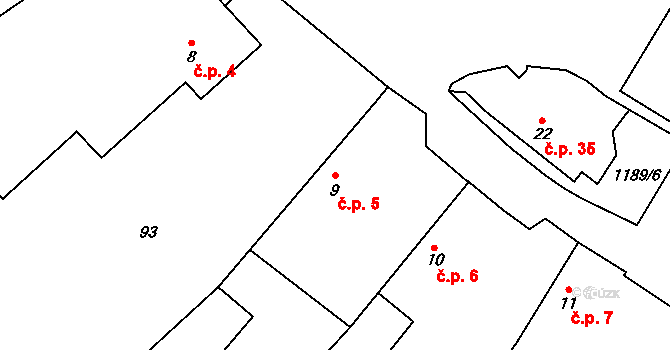Mlýny 5 na parcele st. 9 v KÚ Mlýny u Choustníku, Katastrální mapa