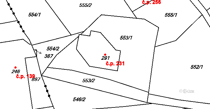 Lobendava 231 na parcele st. 291 v KÚ Lobendava, Katastrální mapa