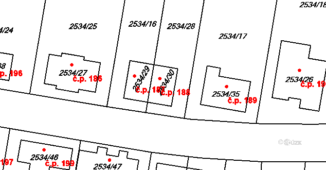 Milovice 188 na parcele st. 2534/30 v KÚ Milovice u Mikulova, Katastrální mapa