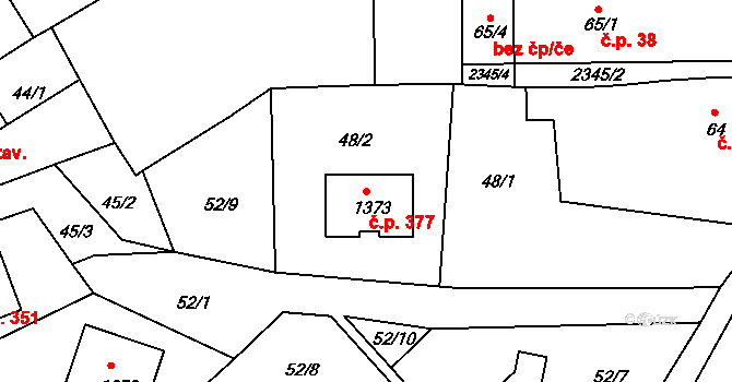 Hroznětín 377 na parcele st. 1373 v KÚ Hroznětín, Katastrální mapa