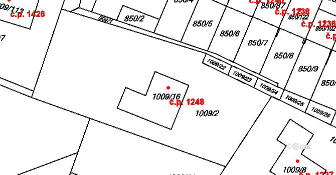 Mohelnice 1248 na parcele st. 1009/16 v KÚ Mohelnice, Katastrální mapa