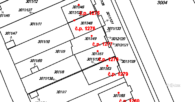Kopřivnice 1278 na parcele st. 3011/51 v KÚ Kopřivnice, Katastrální mapa