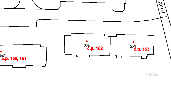 Domoradice 152, Český Krumlov na parcele st. 370 v KÚ Přísečná-Domoradice, Katastrální mapa