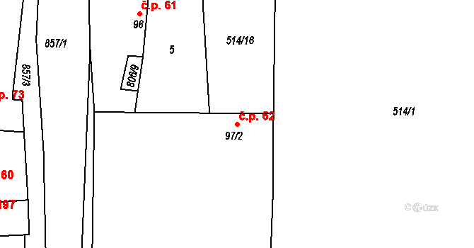 Líšťany 62 na parcele st. 97/2 v KÚ Líšťany u Cítolib, Katastrální mapa