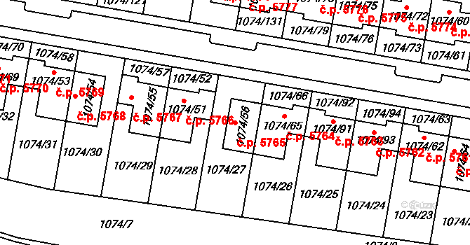 Jihlava 5765 na parcele st. 1074/56 v KÚ Jihlava, Katastrální mapa