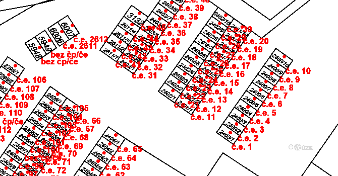Žatec 21 na parcele st. 2402/1 v KÚ Žatec, Katastrální mapa