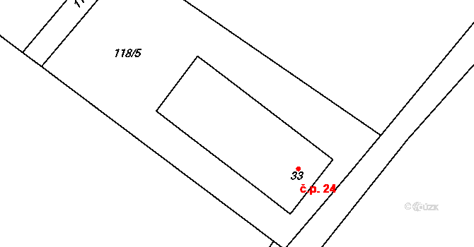 Kladruby 24, Libice nad Doubravou na parcele st. 33 v KÚ Kladruby u Libice, Katastrální mapa