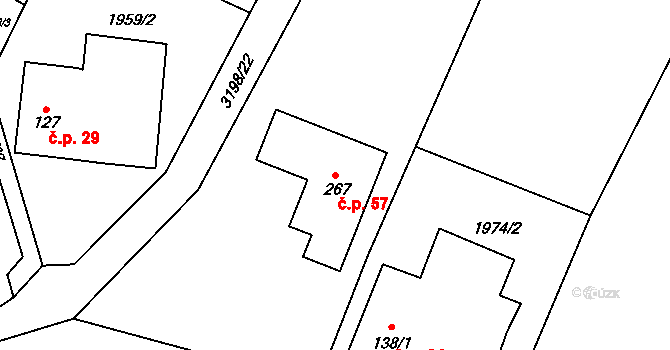 Branišovice 57, Římov na parcele st. 267 v KÚ Branišovice u Římova, Katastrální mapa