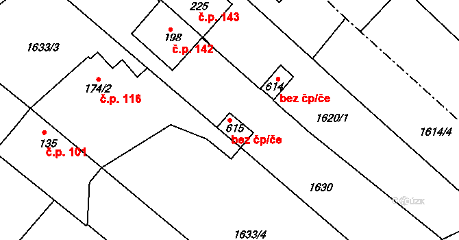 Holešov 95723765 na parcele st. 615 v KÚ Dobrotice, Katastrální mapa