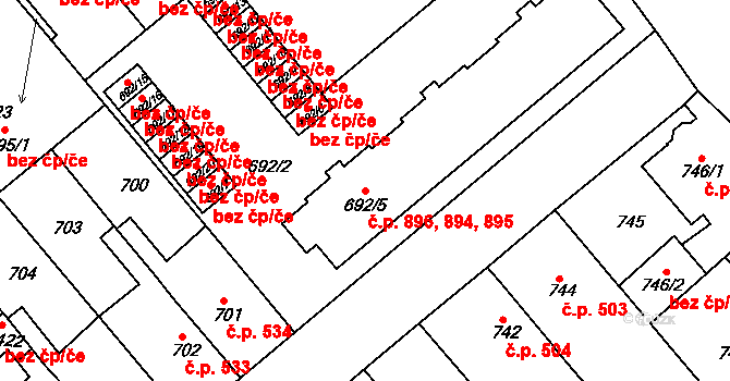 Týniště nad Orlicí 894,895,896 na parcele st. 692/5 v KÚ Týniště nad Orlicí, Katastrální mapa