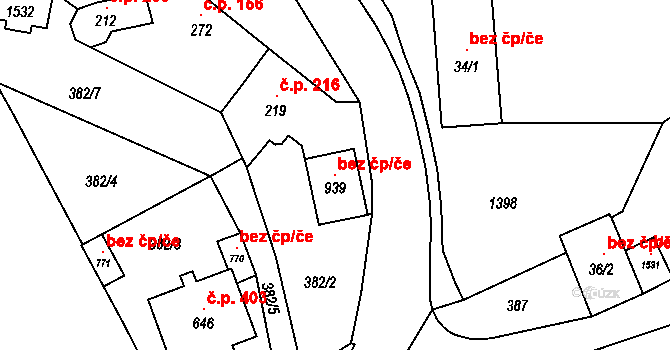 Vranov nad Dyjí 97968765 na parcele st. 939 v KÚ Vranov nad Dyjí, Katastrální mapa