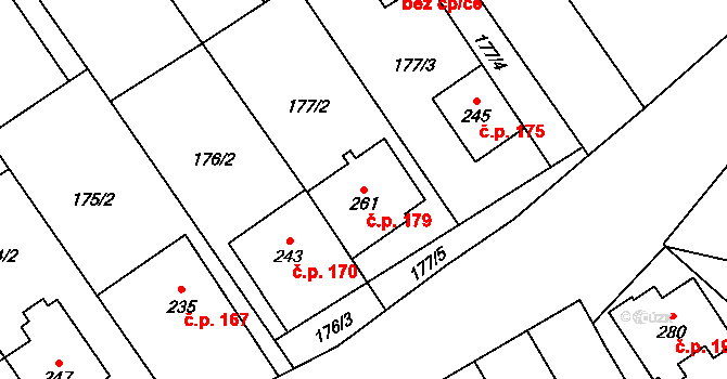 Čelčice 179 na parcele st. 261 v KÚ Čelčice, Katastrální mapa