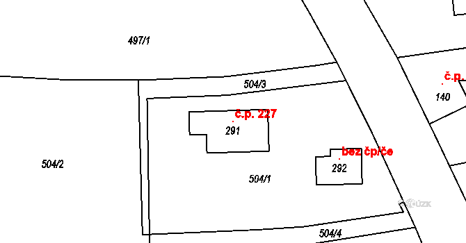 Mantov 227, Chotěšov na parcele st. 291 v KÚ Mantov, Katastrální mapa