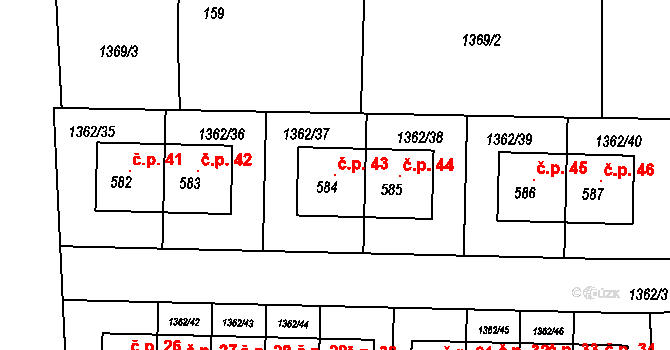 Veselka 43, Olbramovice na parcele st. 584 v KÚ Olbramovice u Votic, Katastrální mapa