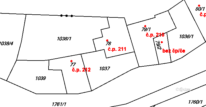 Jevišovice 211 na parcele st. 78 v KÚ Jevišovice, Katastrální mapa