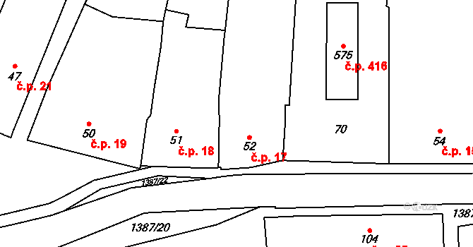 Vranov nad Dyjí 17 na parcele st. 52 v KÚ Vranov nad Dyjí, Katastrální mapa