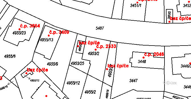 Znojmo 2333 na parcele st. 4953/2 v KÚ Znojmo-město, Katastrální mapa